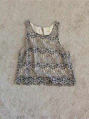 Maison Jules Cream Lace Overlay Crop Tank